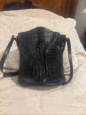 Patricia Nash Black Croc-Embossed Tassel Crossbody